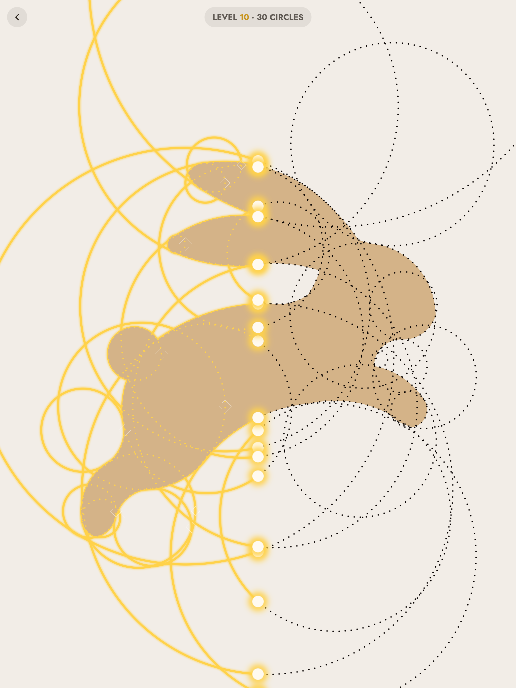 Level 10 solved: a hare, drawn from overlapping gold circles.