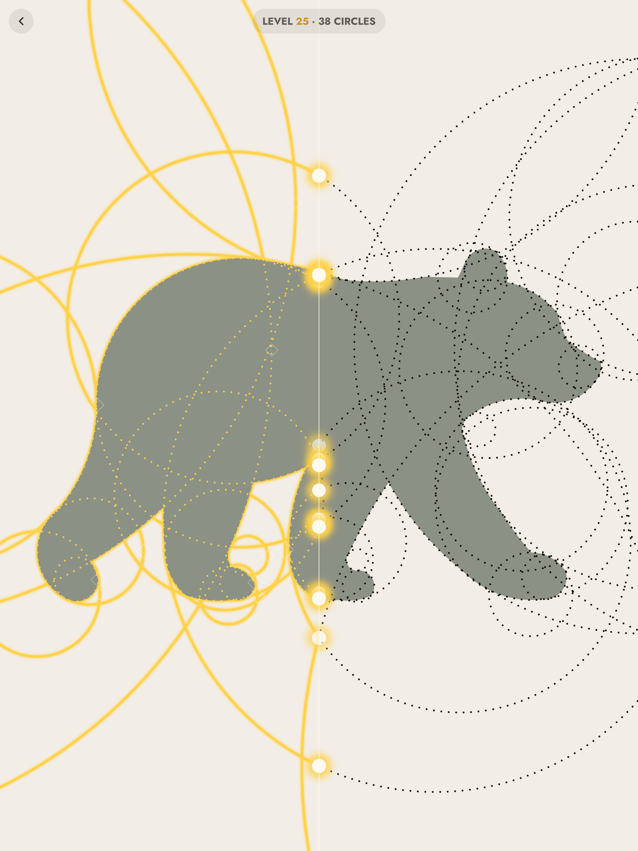 Level 25 solved: a bear, drawn from overlapping circles.